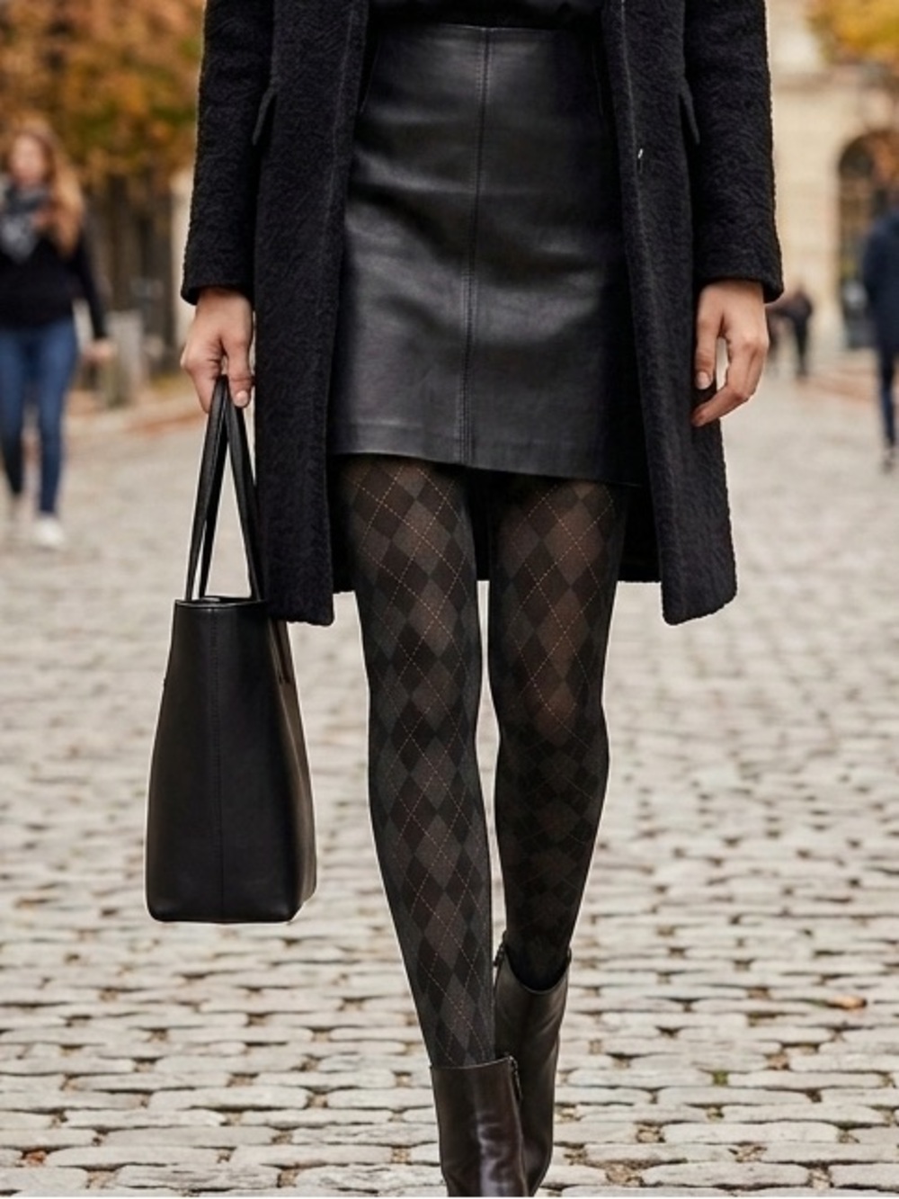 1536. FREE PEOPLE Diamond print tights in Black Sz M/L NWT $38